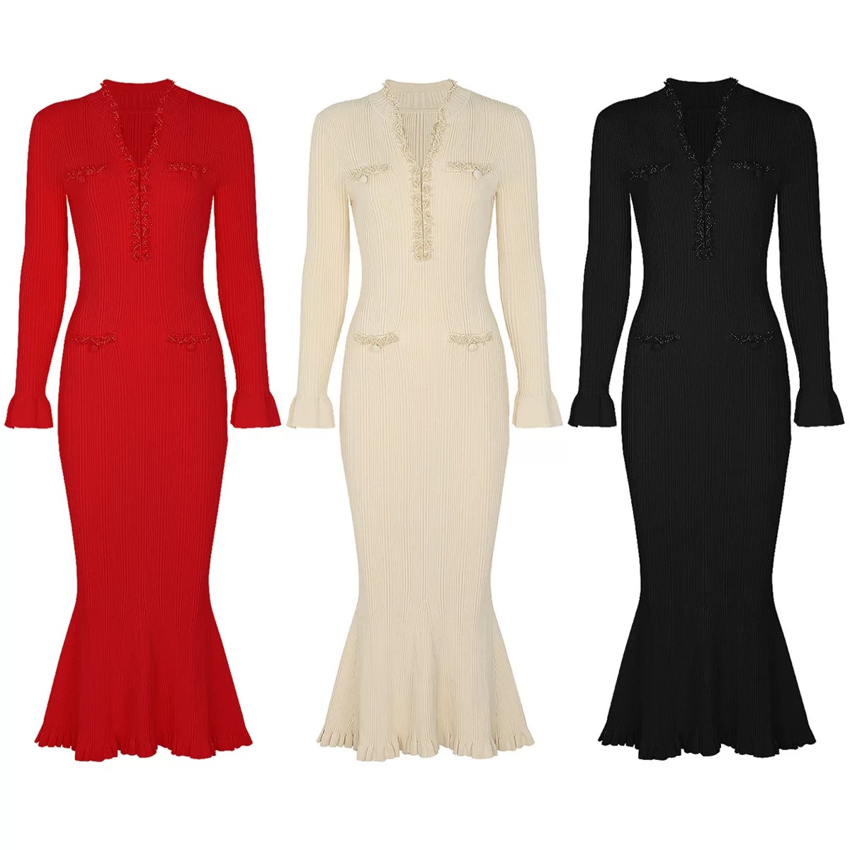 Pearl Embellished Mermaid Knit Dress