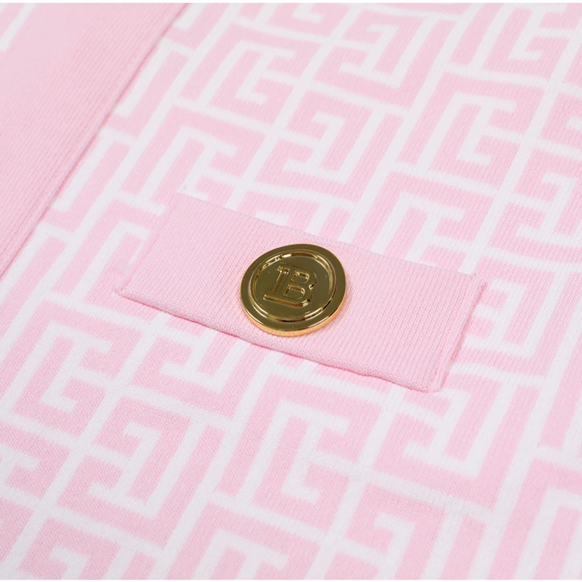 Elegant Monogram Knit Bodycon Dress with Gold Buttons