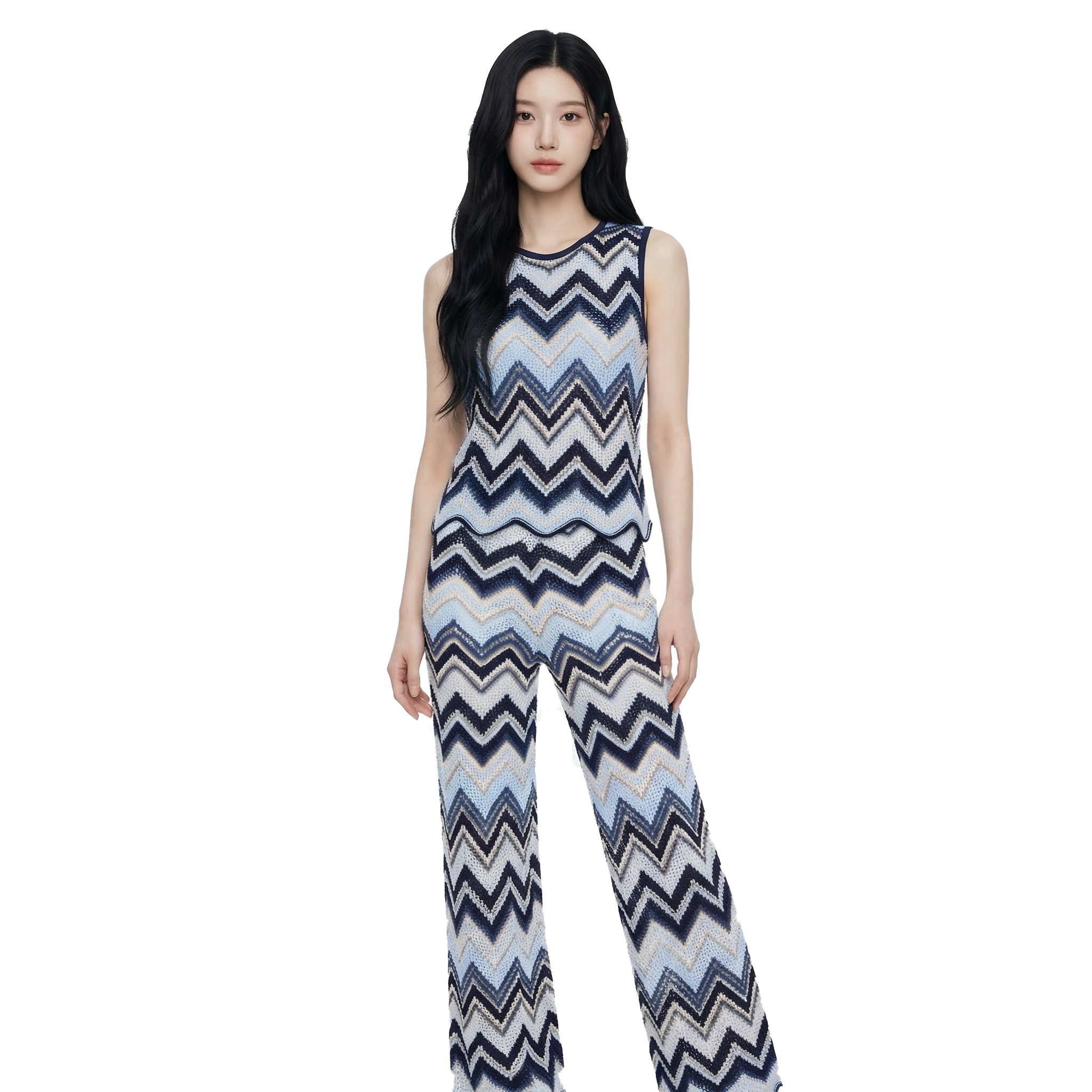 Summer Striped Knit Co-ord Set: Sleeveless Top + Wide Leg Pants