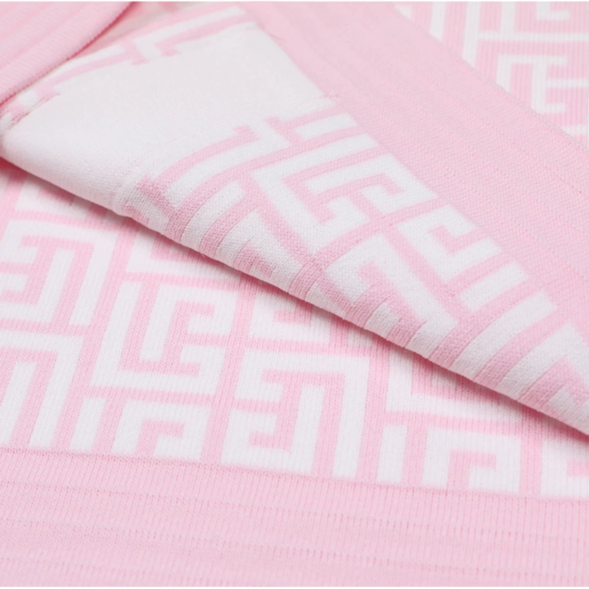 Elegant Monogram Knit Bodycon Dress with Gold Buttons