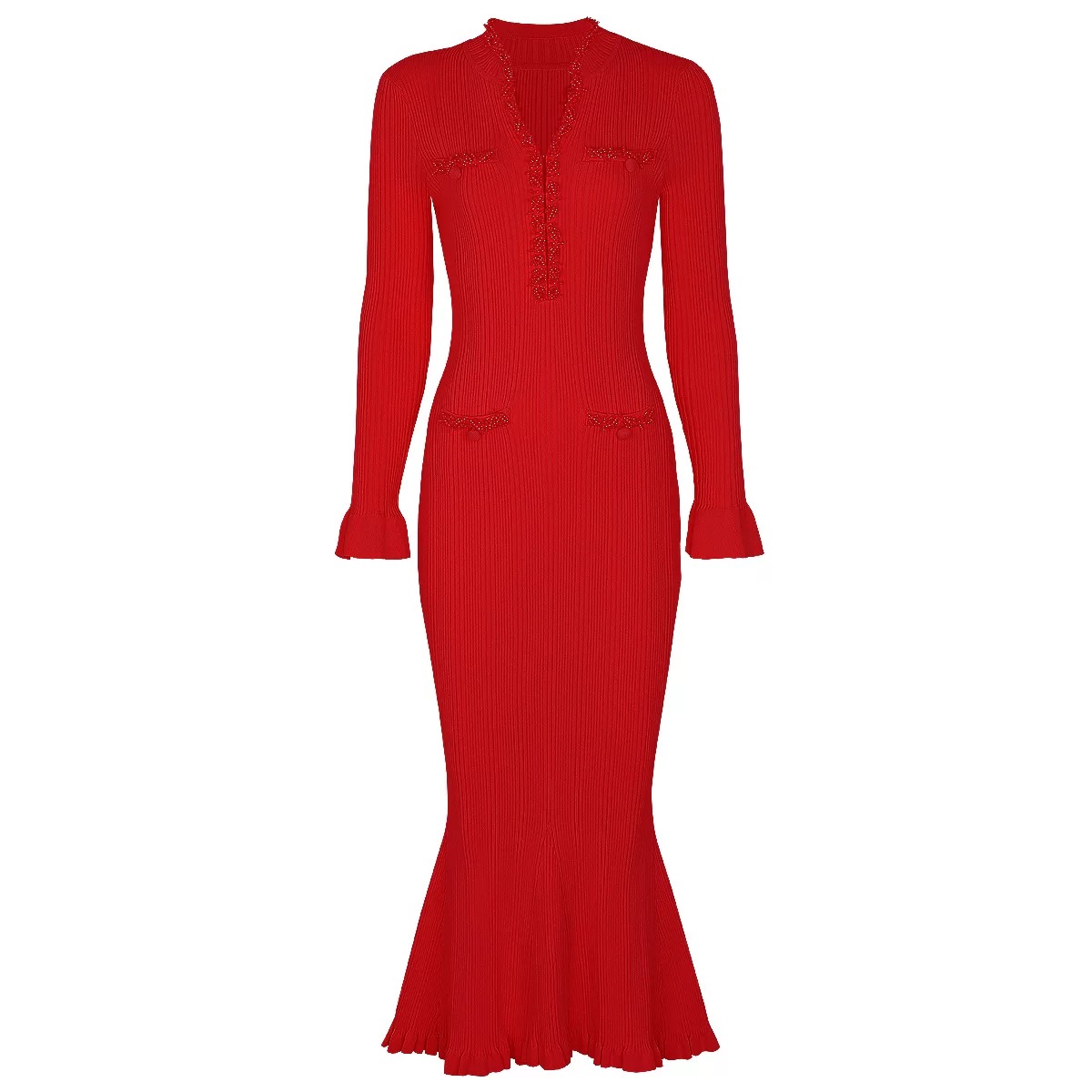 Pearl Embellished Mermaid Knit Dress