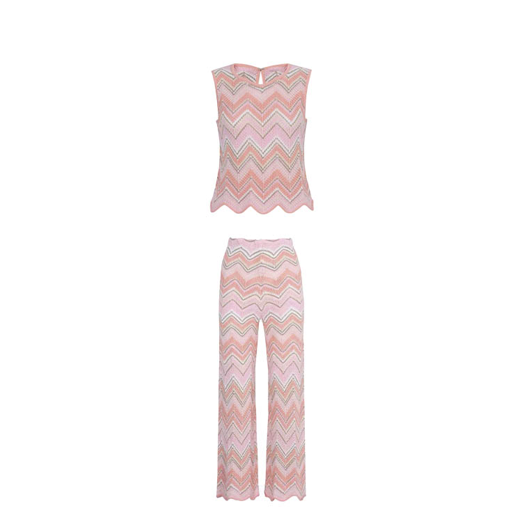Summer Striped Knit Co-ord Set: Sleeveless Top + Wide Leg Pants